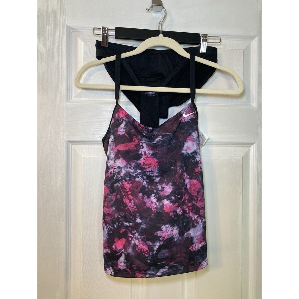 Nike Pink Black Floral 2pc Tankini Swim Suit Set Women Size S NWT $98 Retail